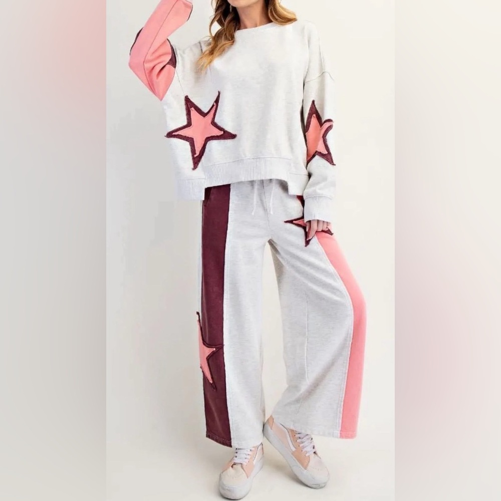 NWT EASEL Star Patch Wide Leg Sweatpants - Medium